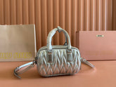 ARCADIE MATELASSÉ NAPPA SMALL BAG 19 IN SILVER GLOSSY LAMBSKIN SILVER HARDWARE